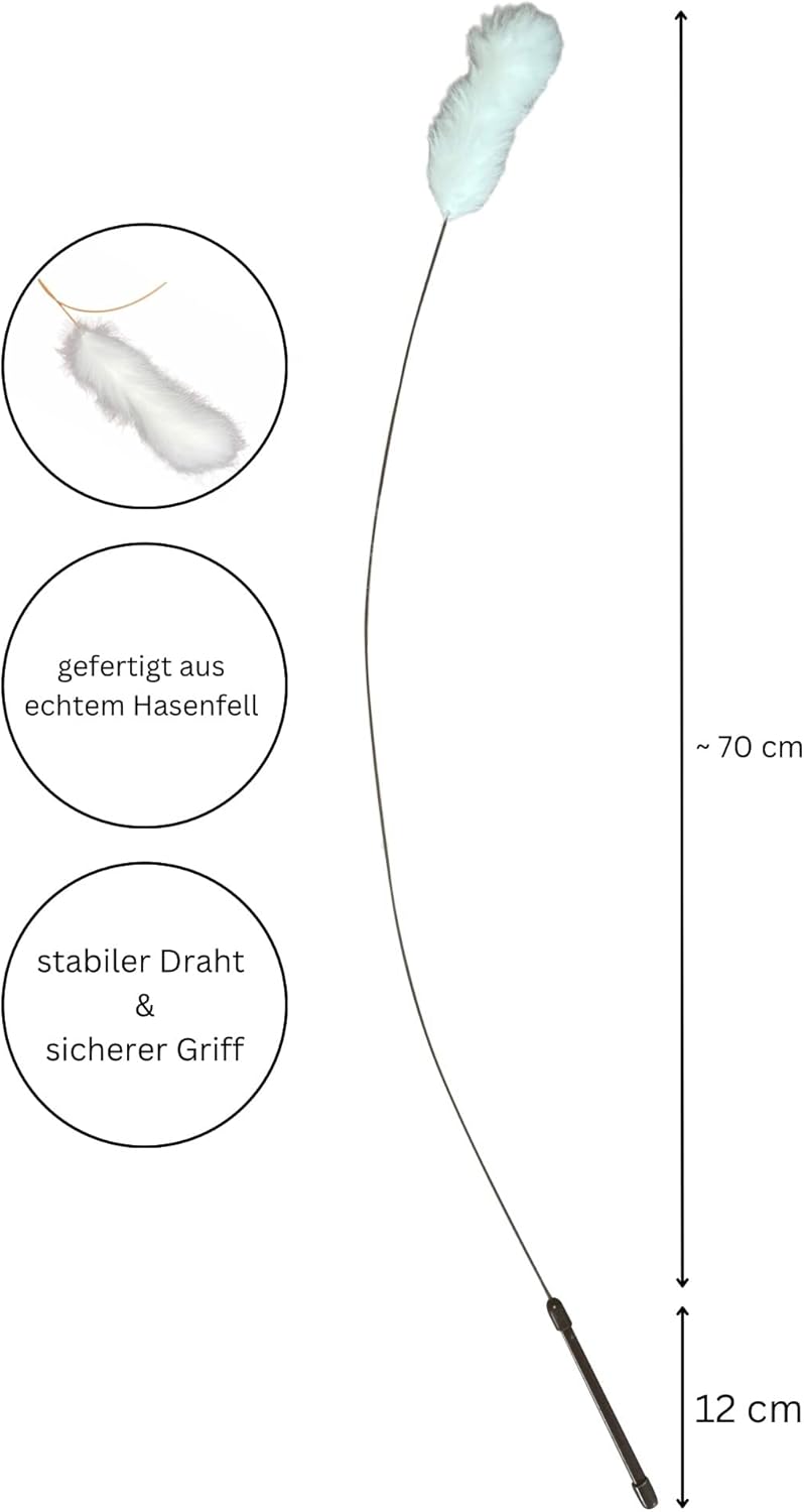 Katzenangel flexibel mit echtem Hasenfell - Weiß