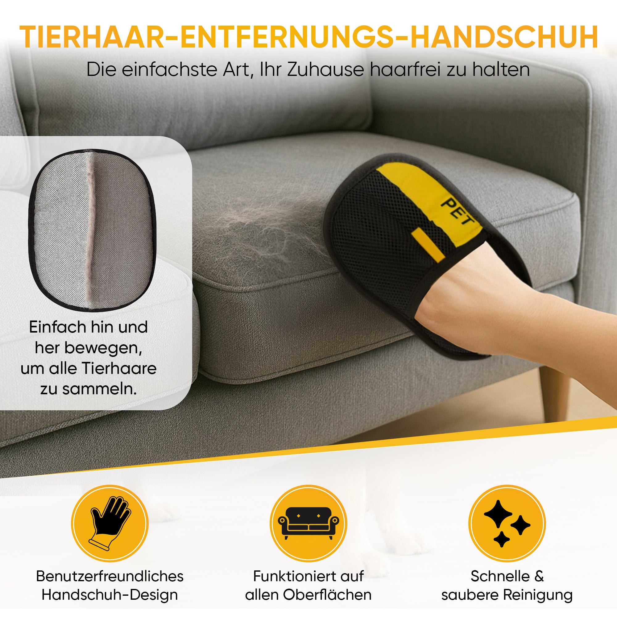 Haarentfernungshandschuh für Kleidung, Möbel & Textilien