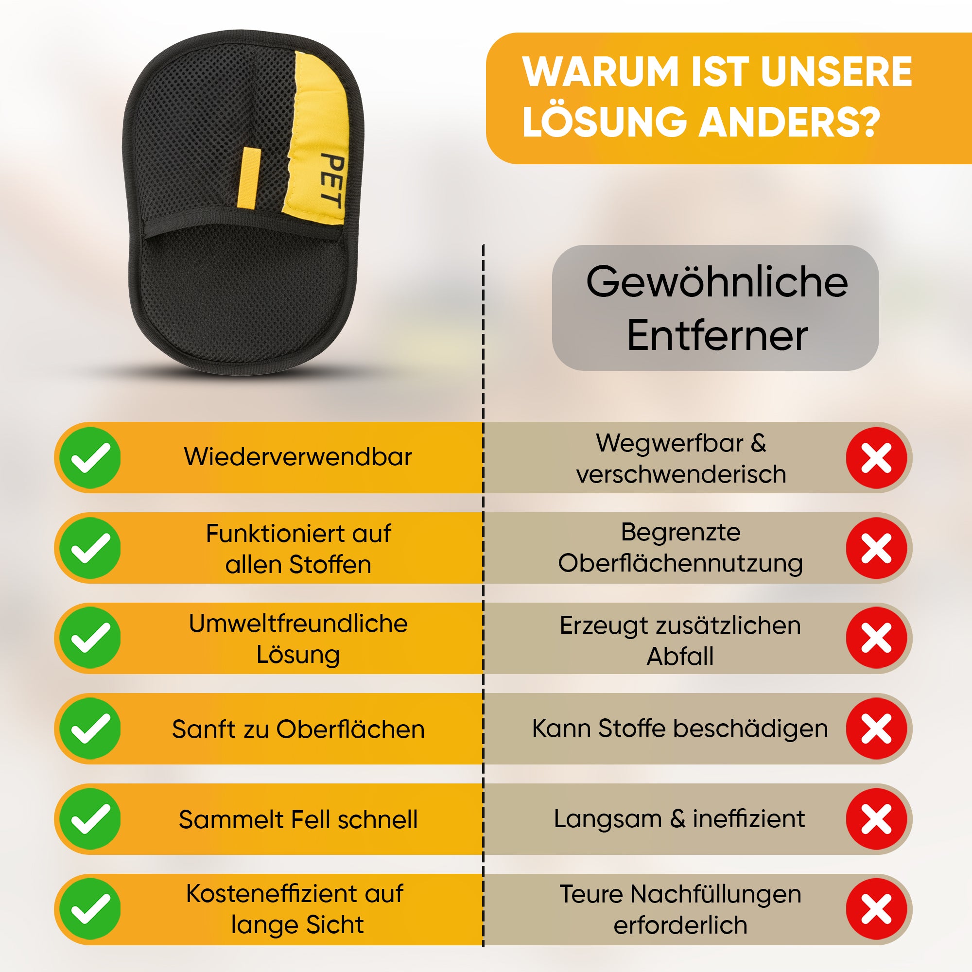 Haarentfernungshandschuh für Kleidung, Möbel & Textilien