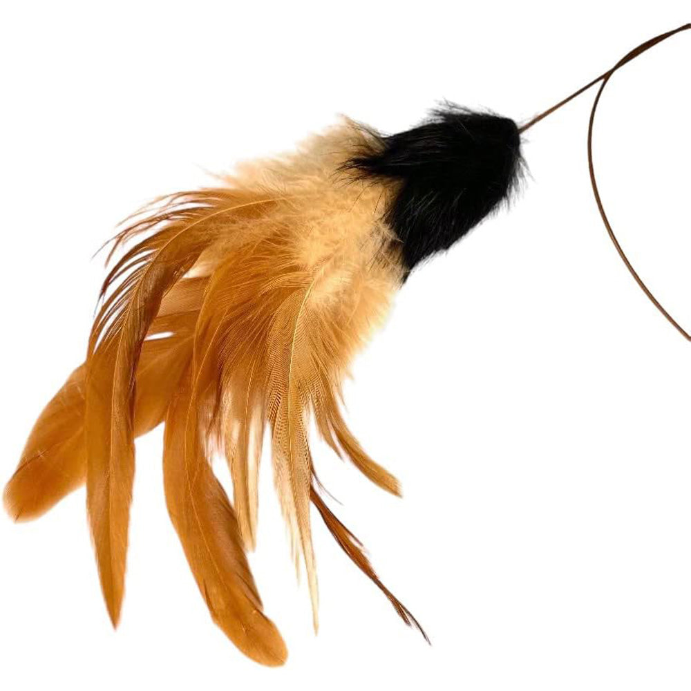 Katzenangel flexibel mit echtem Hasenfell - Schwarz mit Federn