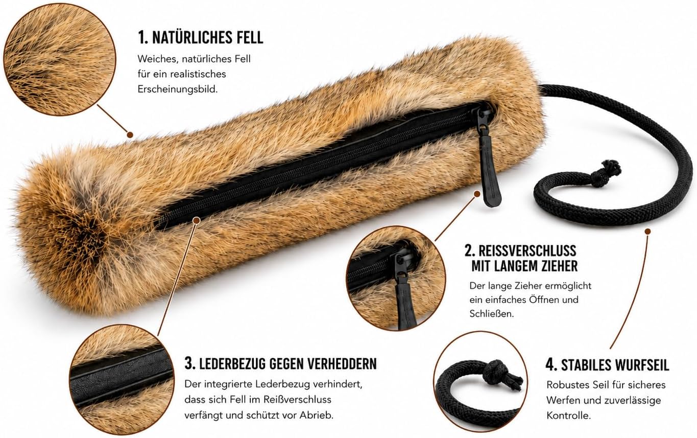 Futterbeutel aus Kaninchenfell für Hunde – Trainingsbeutel mit Reißverschluss & Kordel V2.0