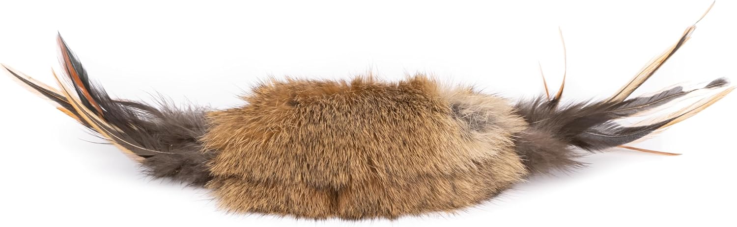 Katzenspielzeug aus echtem Hasenfell mit Rasselsound & Federn
