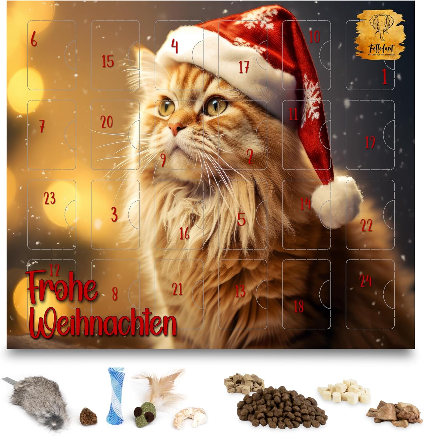 Adventskalender 2025 für Katzen mit gefriergetrocknete Snacks und Spielzeug
